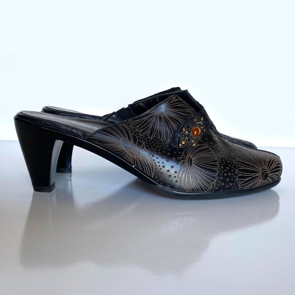 Helle Comfort Jemma 39 Slide Black Bootie Embossed Crocodile Jewel Heel US 8 - Picture 2 of 12